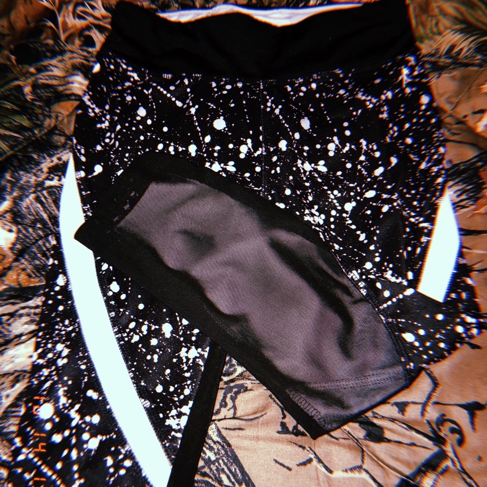 Black and white splattered leggings